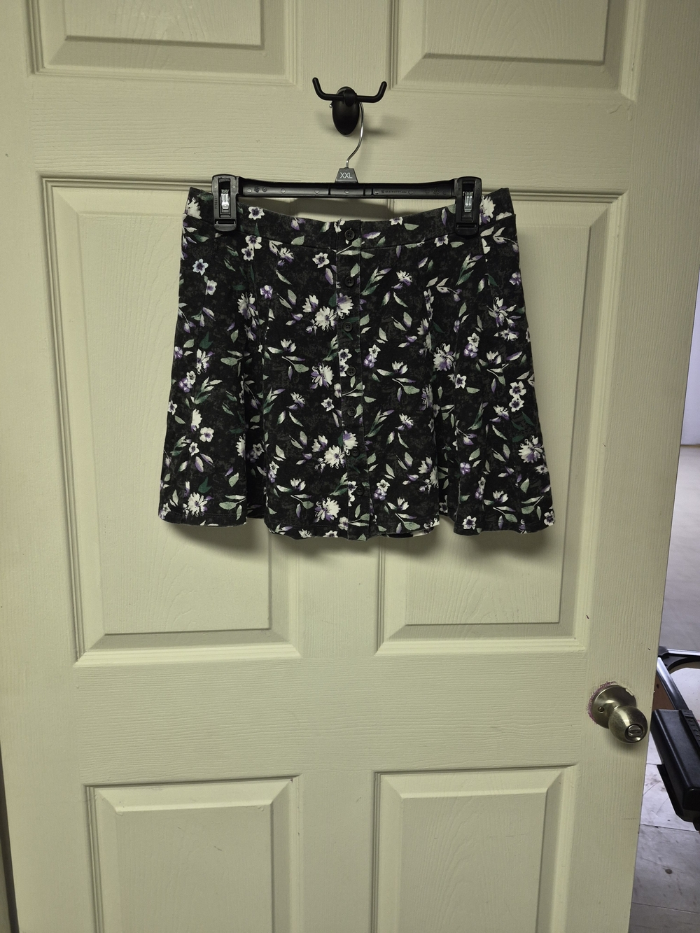 American Eagle Outfitters Black Floral Skater Skirt with Purple & White Flowers